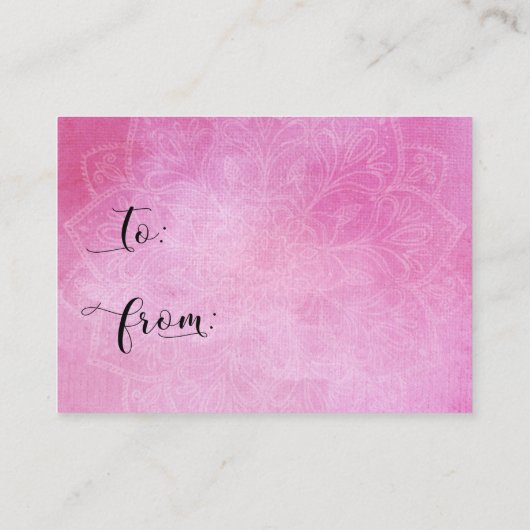 ピンクウォーターカラーマンダラディスプレイブライダルシャワーカード エンクロージャーカード (裏面)