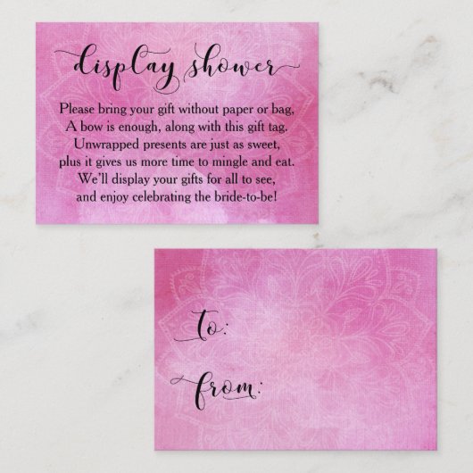 ピンクウォーターカラーマンダラディスプレイブライダルシャワーカード エンクロージャーカード (正面/裏面)