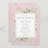 ピンクウォーターカラーマーブルグリーナリーブライダルシャワー 招待状 (正面/裏面)