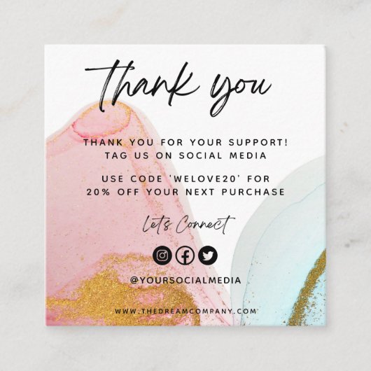 ピンクウォーターカラーミニ名刺 スクエア名刺 (正面)