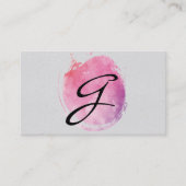 ピンクウォーターカラーモノグラムファンシー文字斑点 名刺 (正面)