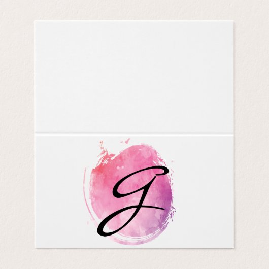 ピンクウォーターカラーモノグラムファンシー文字 名刺 (外部フラット)