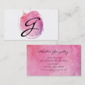 ピンクウォーターカラーモノグラムファンシー文字 名刺 (正面/裏面)
