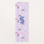 ピンクウォーターカラーユニコーンヨガおもしろいブラックモノグラム ヨガマット (正面)