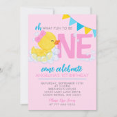 ピンクウォーターカラーラバーダック1stバースデーフォト 招待状 (正面)