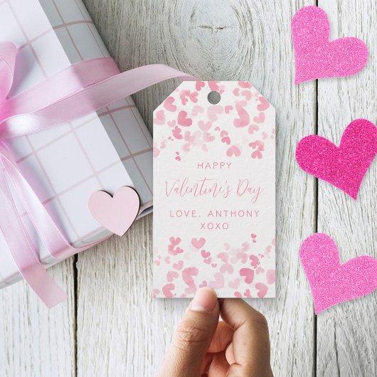 ピンクウォーターカラーラブハートバレンタインデー ギフトタグ