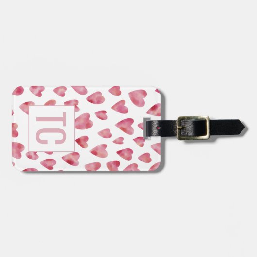 ピンクウォーターカラーラブハートモノグラムハネムーン ラゲッジタグ (正面横)