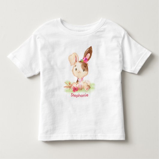 ピンクウォーターカラーリトルバニー トドラーTシャツ (正面)