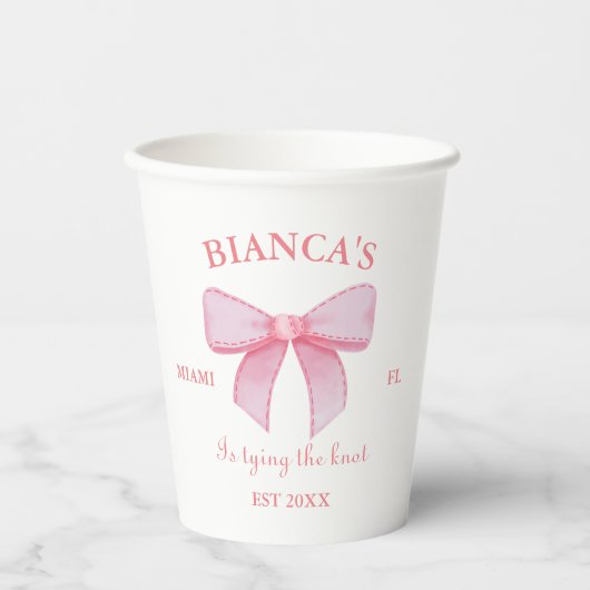 ピンクウォーターカラーリボン赤面バチェロレッテ 紙コップ (正面)