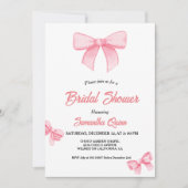 ピンクウォーターカラーリボン赤面ブライダルシャワーパーティー 招待状 (正面)