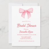 ピンクウォーターカラーリボン赤面ブライダルシャワーパーティー 招待状 (正面)