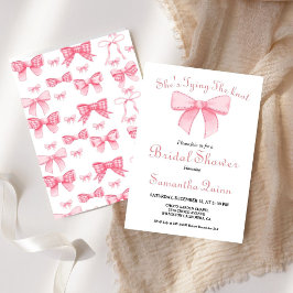 ピンクウォーターカラーリボン赤面ブライダルシャワーパーティー 招待状