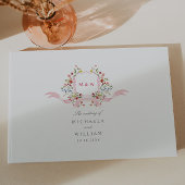 ピンクウォーターカラーリージェンシーボタニカルクレスト結婚ズ ゲストブック