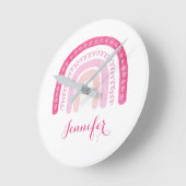 ピンクウォーターカラーレインボーガール子供部屋 ラウンド壁時計 (傾斜)