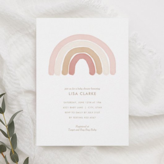 ピンクウォーターカラーレインボーベビーシャワー招待状 招待状