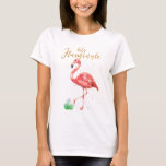 ピンクウォーターカラーレッズフラミングル金ゴールドグリッターゴルフ Tシャツ<br><div class="desc">金ゴールドグリッターに「レッツフラミングル」を、ピンク色のフラミンゴを使用したトロピカルなテーマシャツ。</div>