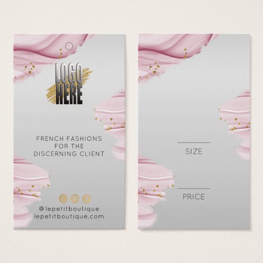 ピンクウォーターカラーロゴグレー衣料品価格ラベル (正面&裏面)