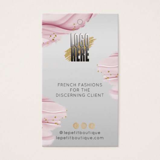 ピンクウォーターカラーロゴグレー衣料品価格ラベル (正面)