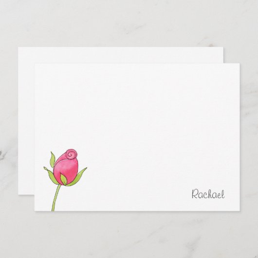 ピンクウォーターカラーローズブドノートカード ノートカード (正面/裏面)