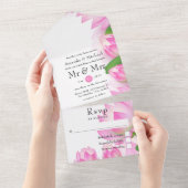 ピンクウォーターカラーロータスフラワーインディアン結婚ズ オールインワン招待状 (貼ってはがせる)