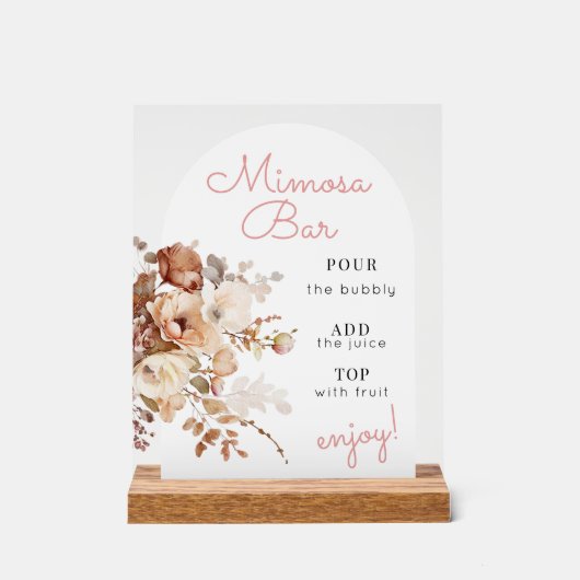 ピンクウォーターカラーワイルドフラワーフローラミモサ アクリルサイン (正面)