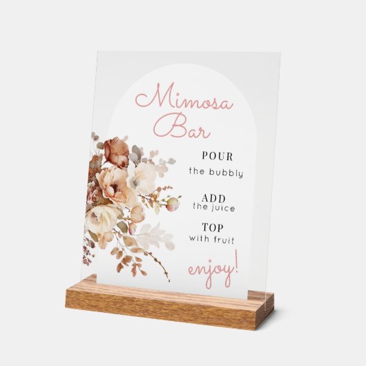 ピンクウォーターカラーワイルドフラワーフローラミモサ アクリルサイン (傾斜)