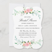 ピンクウォーターカラーワイルドフラワーブライダルシャワー招待状 招待状 (正面)