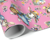 ピンクウォーターカラーヴィンテージイースターバニーエッグフローラ ラッピングペーパー (ロールコーナー)
