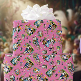 ピンクウォーターカラーヴィンテージイースターバニーエッグフローラ ラッピングペーパー