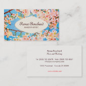 ピンクウォーターカラーヴィンテージフローラアート 名刺 (正面/裏面)