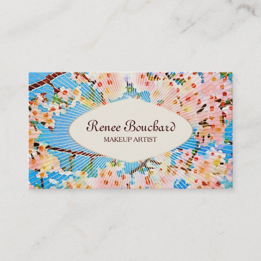 ピンクウォーターカラーヴィンテージフローラアート 名刺 (正面)