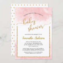 ピンクウォーターカラー仮想ベビーシャワー金ゴールドグリッター