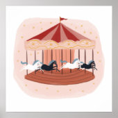 ピンクウォーターカラー回転木馬子供部屋ベビーキッズルーム ポスター (正面)