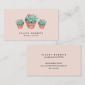 ピンクウォーターカラー多肉植物ハウスペットシッター 名刺 (正面/裏面)