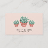 ピンクウォーターカラー多肉植物ハウスペットシッター 名刺 (正面)