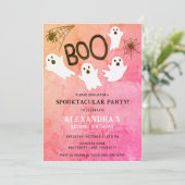 ピンクウォーターカラー幽霊ハロウィーン誕生日パーティー 招待状 (スタンド正面)