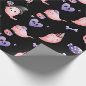 ピンクウォーターカラー幽霊&パープルキャンディキッドハロウィーン ラッピングペーパー (角)