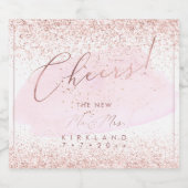 ピンクウォーターカラー応援フェイクバラ金ゴールドグリッター スパークリングワインラベル (シングルラベル)