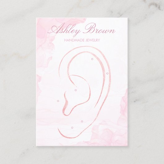 ピンクウォーターカラー手作りジュエリーイヤリングディスプレイ 名刺 (正面)