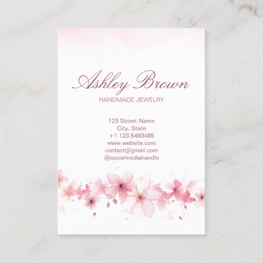 ピンクウォーターカラー手作りジュエリーイヤリングディスプレイ 名刺 (裏面)