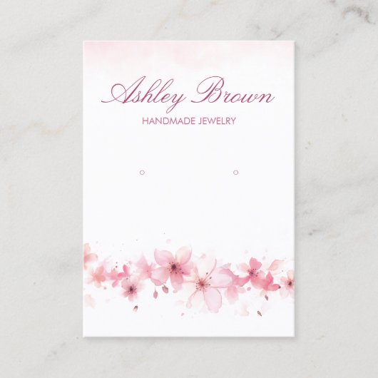 ピンクウォーターカラー手作りジュエリーイヤリングディスプレイ 名刺 (正面)