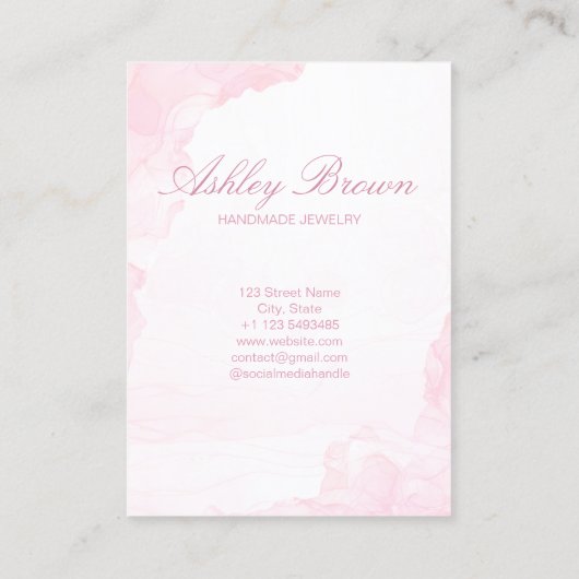 ピンクウォーターカラー手作りジュエリーイヤリングディスプレイ 名刺 (裏面)