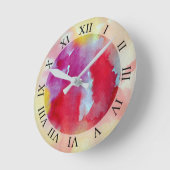 ピンクウォーターカラー抽象芸術アート ラウンド壁時計 (傾斜)