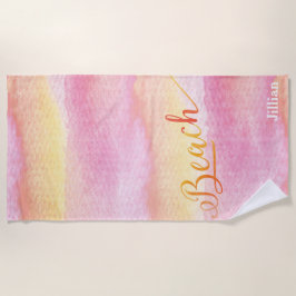 ピンクウォーターカラー抽象芸術ビーチモノグラム ビーチタオル