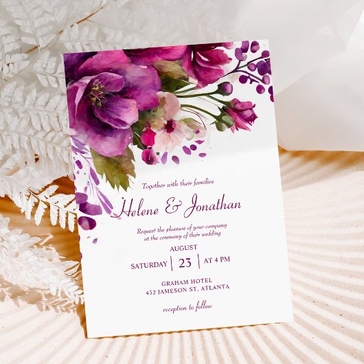 ピンクウォーターカラー植物性エレガモダンントウェディング 招待状