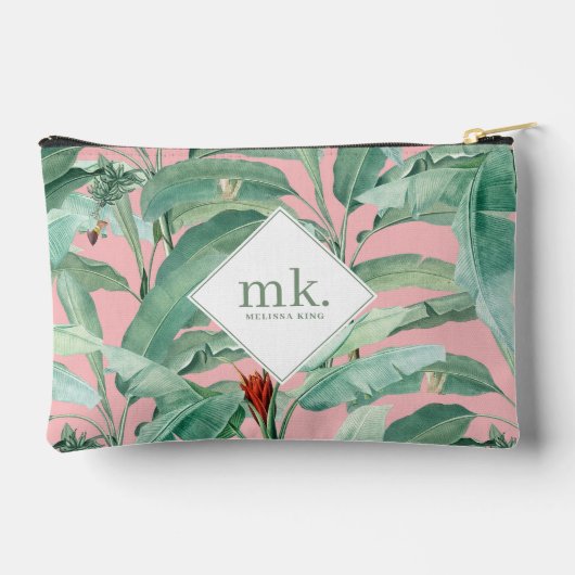 ピンクウォーターカラー熱帯バナナ葉ナモノグラムの アクセサリーポーチ (裏面)