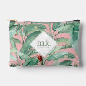 ピンクウォーターカラー熱帯バナナ葉ナモノグラムの アクセサリーポーチ (正面)