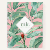 ピンクウォーターカラー熱帯バナナ葉ナモノグラムの ノートブック (正面)