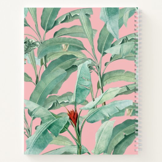 ピンクウォーターカラー熱帯バナナ葉ナモノグラムの ノートブック (裏面)