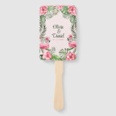 ピンクウォーターカラー熱帯フラミンゴ結婚式 プログラム ハンドファン (正面)